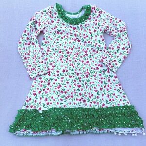 Sugar Bee Girls Floral Heart Ruffle Nightgown Green Polka Dot Long Sleeve Size 8